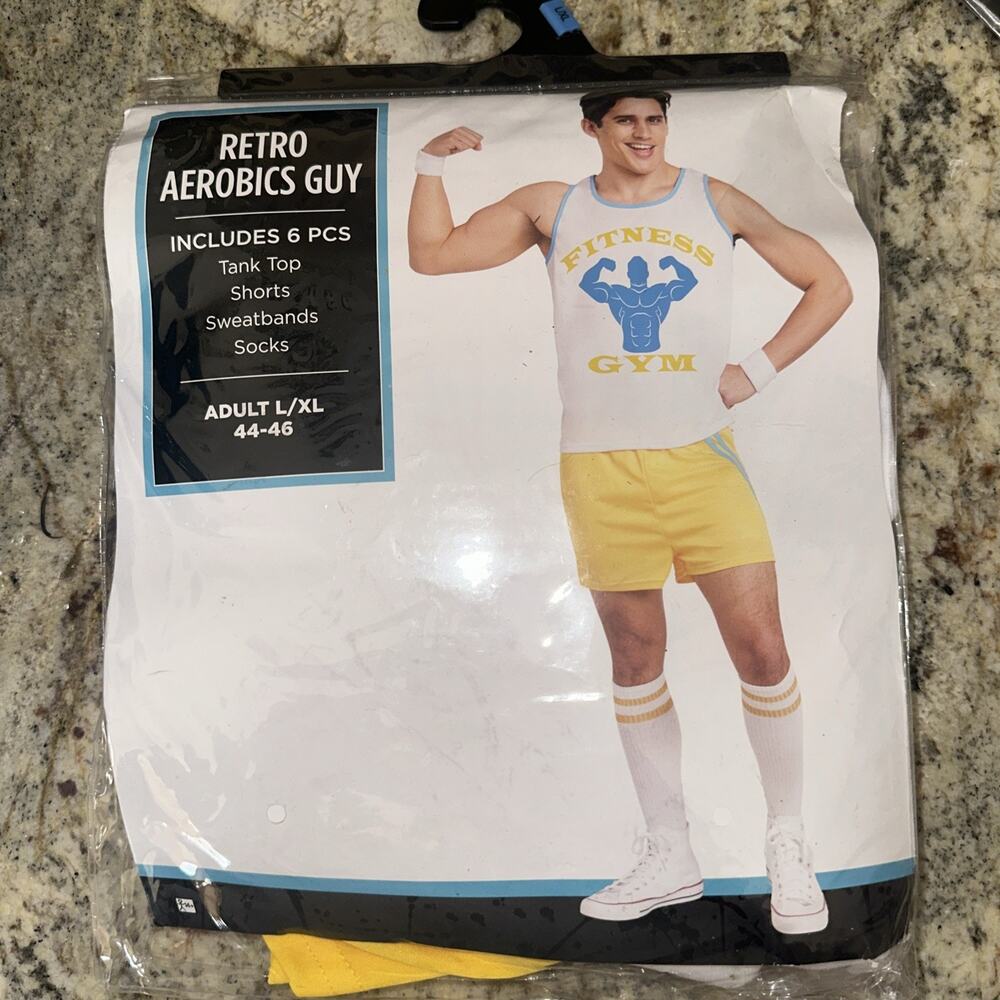 Halloween Aerobics Arnold Gym Muscle Beach Guy Costume Adult L/XL 44-46